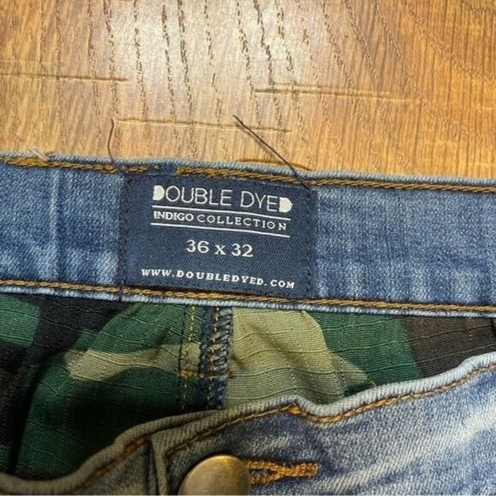 Double Dyed Men's Blue Stretch Distressed Skinny Jeans Size 36 x 32 - Picture 2 of 6